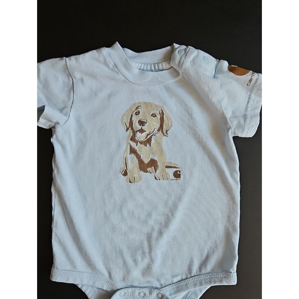 Carhartt Light Blue Baby One-Piece with Brown Puppy Print